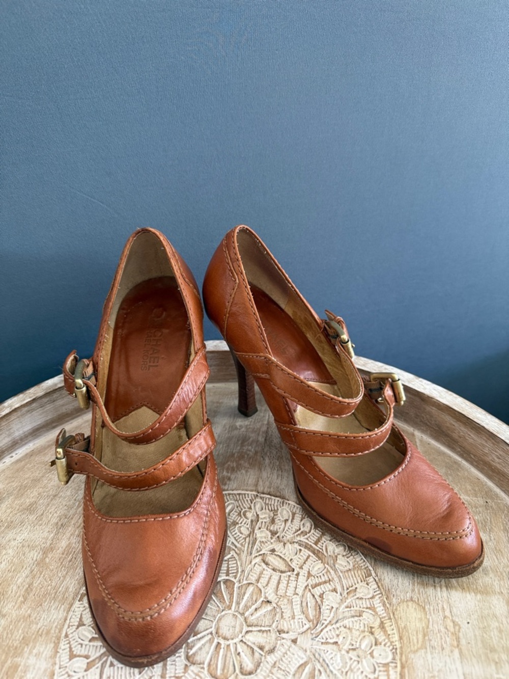 MICHAEL Michael Kors Cognac Double-Strap Mary Jane Heels
